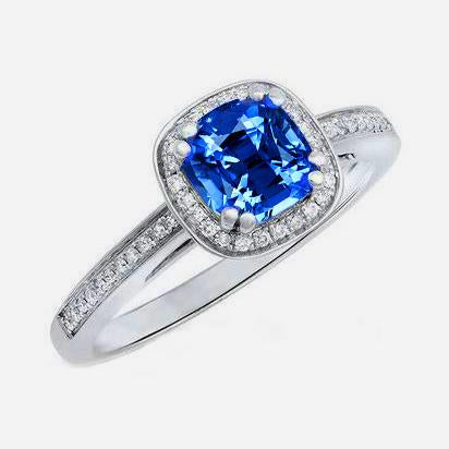 3.35 Carats Ceylon Blue Sapphire And Round Diamonds Engagement Ring - Gemstone Ring-harrychadent.ca