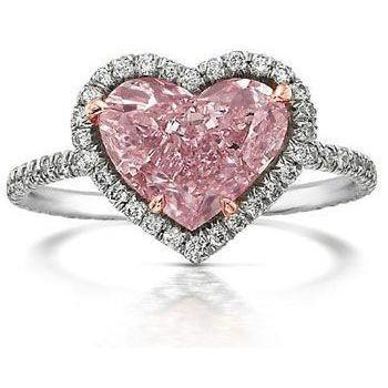 3.35 Carats Heart Pink Sapphire And Round Small Diamonds Gemstone Ring - Gemstone Ring-harrychadent.ca