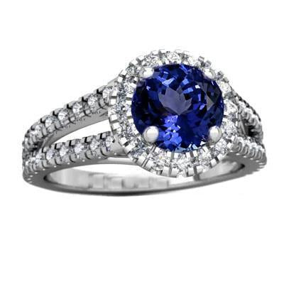 3.35 Carats Split Shank Tanzanite With Diamonds Ring 14K White Gold - Gemstone Ring-harrychadent.ca