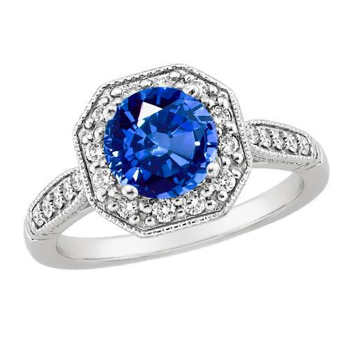 3.35 Ct Sri Lankan Sapphire And Diamonds Ring White Gold 14K - Gemstone Ring-harrychadent.ca