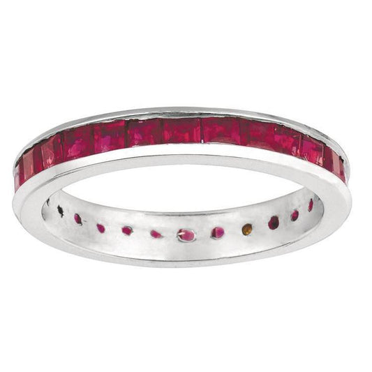 3.36 Carats Princess Ruby Eternity Ring Band White Gold 14K - Gemstone Ring-harrychadent.ca