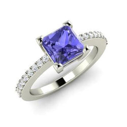 3.40 Carats Tanzanite And Natural Earth Mined Diamonds Wedding Ring 14K White Gold