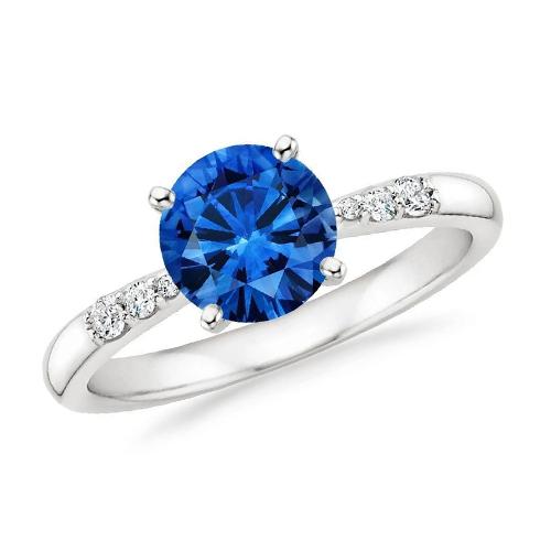 3.40 Ct. Blue Round Sapphire Gemstone Diamond Ring - Gemstone Ring-harrychadent.ca