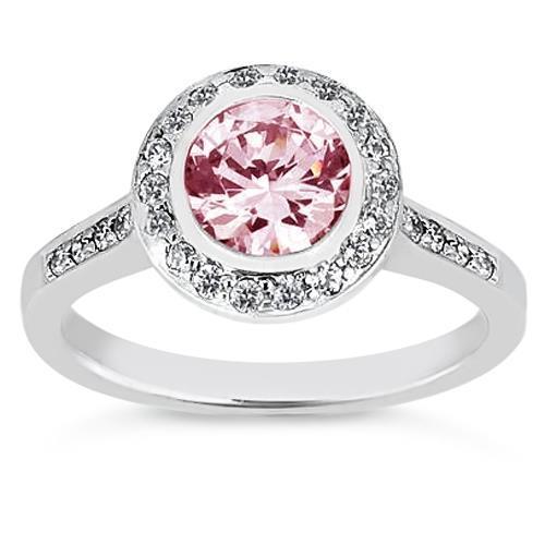 3.40 Ct Round Halo Pink Sapphire Gemstone Anniversary Ring White Gold - Gemstone Ring-harrychadent.ca