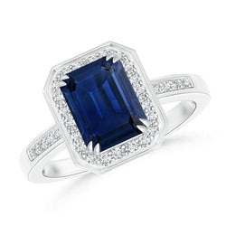 3.40 Ct Sri Lankan Sapphire Diamonds Ring White Gold 14K