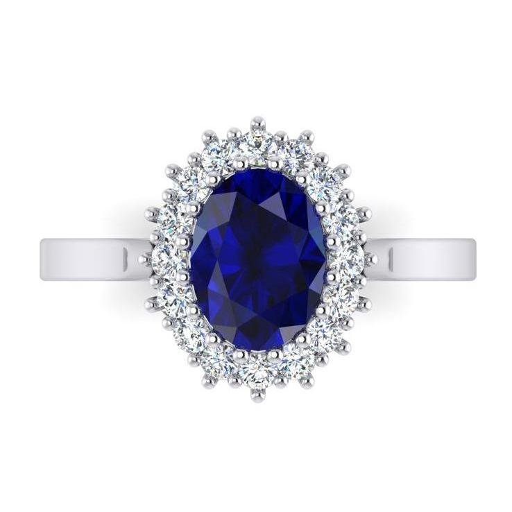 3.5 Ct Oval Shaped Ceylon Sapphire Round Diamond Ring White Gold 14K - Gemstone Ring-harrychadent.ca