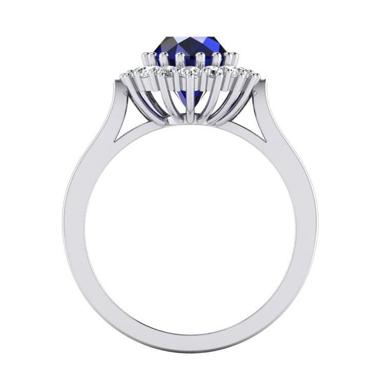 3.5 Ct Oval Shaped Ceylon Sapphire Round Diamond Ring White Gold 14K - Gemstone Ring-harrychadent.ca