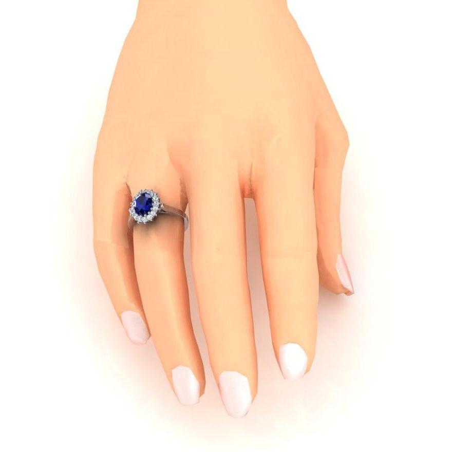 3.5 Ct Oval Shaped Ceylon Sapphire Round Diamond Ring White Gold 14K - Gemstone Ring-harrychadent.ca