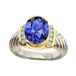 3.50 Carat Oval Tanzanite Sparkling Diamonds Ring New Two Tone