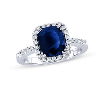 3.50 Carats Ceylon Blue Sapphire Halo Diamonds Ring White Gold 14K - Gemstone Ring-harrychadent.ca