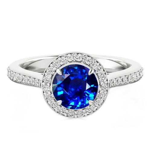 3.50 Carats Ceylon Sapphire And Diamonds Ring White Gold 14K - Gemstone Ring-harrychadent.ca