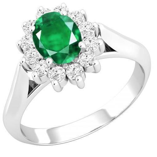 3.50 Carats Green Emerald With Diamonds Halo Ring White Gold 14K - Gemstone Ring-harrychadent.ca