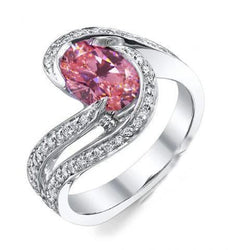 3.50 Carats Pink Sapphire With Natural Earth Mined Diamonds Wedding Ring 14K White Gold