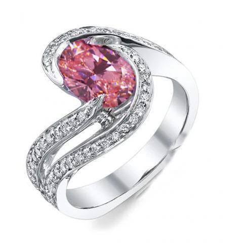 3.50 Carats Pink Sapphire With Diamonds Wedding Ring 14K White Gold - Gemstone Ring-harrychadent.ca