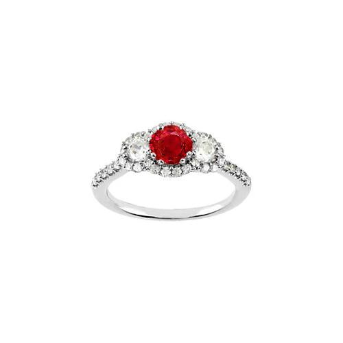 3.50 Carats Round Red Ruby Diamond 3 Stone Style Ring White Gold 14K - Gemstone Ring-harrychadent.ca