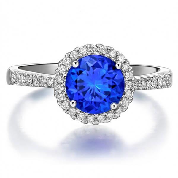 3.50 Carats Round Sri Lanka Sapphire Diamond Ring Jewelry - Gemstone Ring-harrychadent.ca