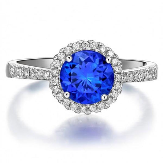 3.50 Carats Round Sri Lanka Sapphire Diamond Ring Jewelry - Gemstone Ring-harrychadent.ca