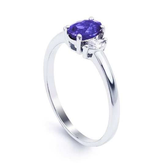 3.50 Carats Three Stone Tanzanite With Diamonds Ring White Gold 14K - Gemstone Ring-harrychadent.ca