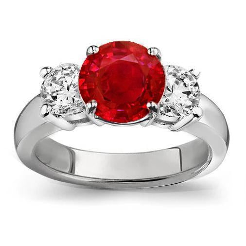 3.50 Ct. 3 Stone Ruby And Diamonds Ring White Gold Prong Set - Gemstone Ring-harrychadent.ca