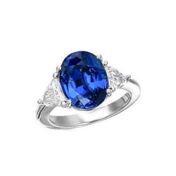 3.50 Ct Oval And Trillion Ceylon Sapphire Diamonds Ring White Gold