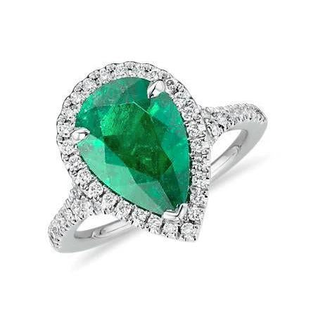 3.50 Ct Pear Cut Green Emerald And Diamond Wedding Ring - Gemstone Ring-harrychadent.ca