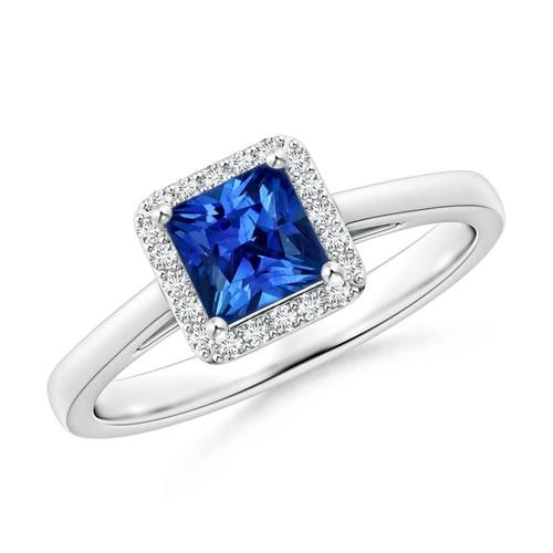 3.50 Ct Princess And Round Sri Lanka Sapphire Diamond Ring White Gold - Gemstone Ring-harrychadent.ca