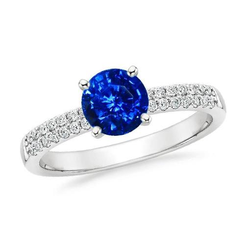 3.50 Ct. Prong Set Round Cut Ceylon Sapphire Diamonds Ring WG 14K - Gemstone Ring-harrychadent.ca