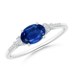 3.50 Ct Prong Set Sapphire And Natural Earth Mined Diamonds Anniversary Ring White Gold