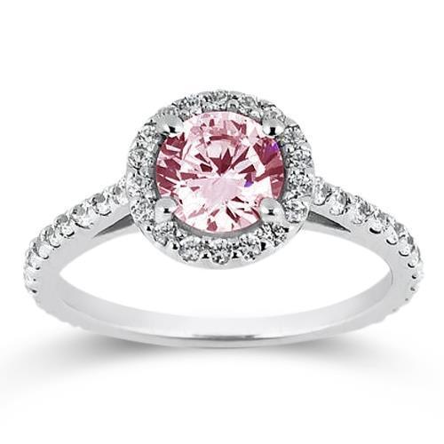 3.51 Ct Pink Sapphire & White Round Diamonds Wedding Ring Gemstone - Gemstone Ring-harrychadent.ca