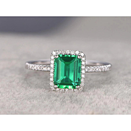3.55 Ct Emerald Cut Green Emerald With Round Diamond Wedding Ring - Gemstone Ring-harrychadent.ca