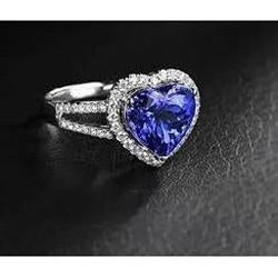 3.60 Carats Ceylon Blue Sapphire Diamond Ring White Gold 14K - Gemstone Ring-harrychadent.ca