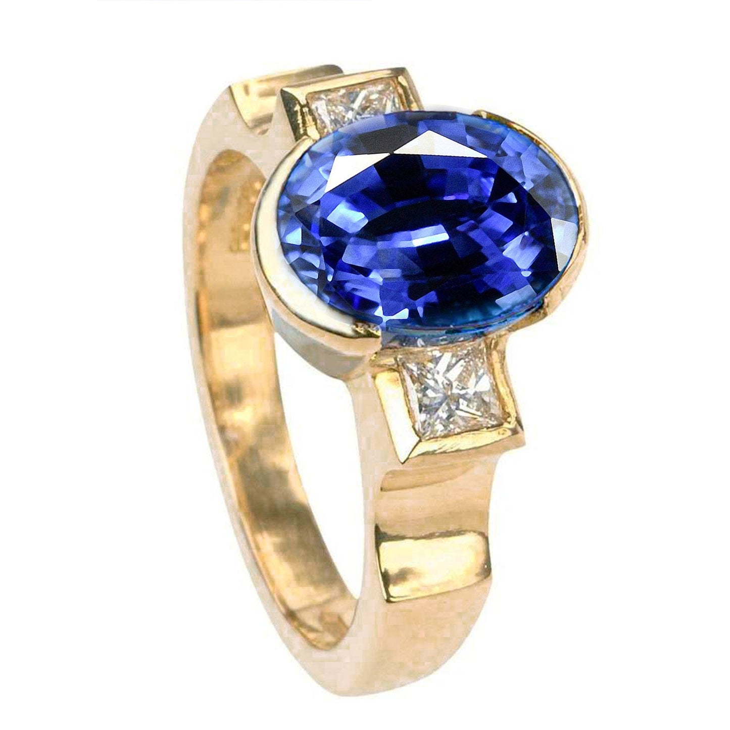 3.61 Ct Diamonds 3-Stone Sri Lanka Blue Sapphire Bezel Ring - Gemstone Ring-harrychadent.ca