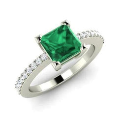 3.65 Ct Green Emerald With Natural Earth Mined Diamond Ring White Gold 14K