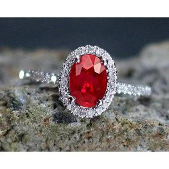 3.65 Ct Halo Red Ruby And Diamonds Wedding Ring White Gold 14K - Gemstone Ring-harrychadent.ca