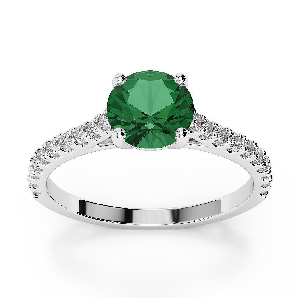 3.7 Ct Green Emerald With Diamond Wedding Ring 14K White Gold - Gemstone Ring-harrychadent.ca