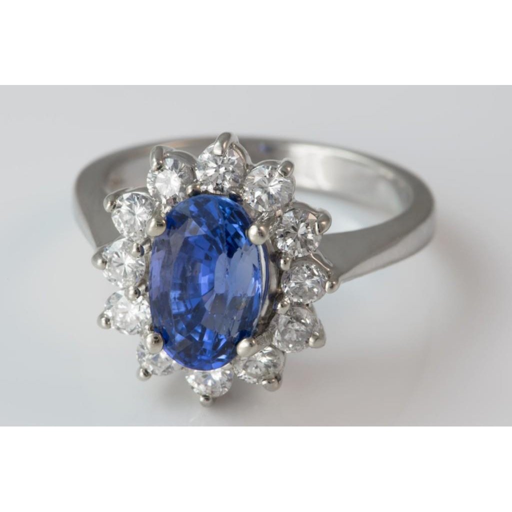 3.70 Carats Ceylon Sapphire Diamond Engagement Ring White Gold 14K - Gemstone Ring-harrychadent.ca