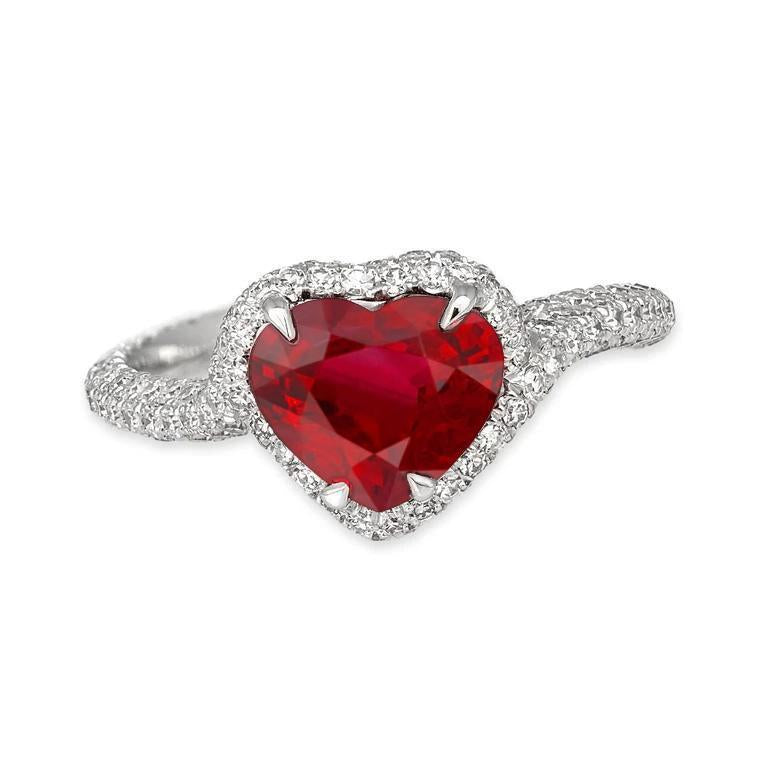 3.70 Carats Red Ruby With Diamonds Ring White Gold 14K - Gemstone Ring-harrychadent.ca