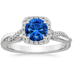 3.70 Ct Brilliant Cut Sri Lanka Blue Sapphire And Natural Earth Mined Diamonds Ring