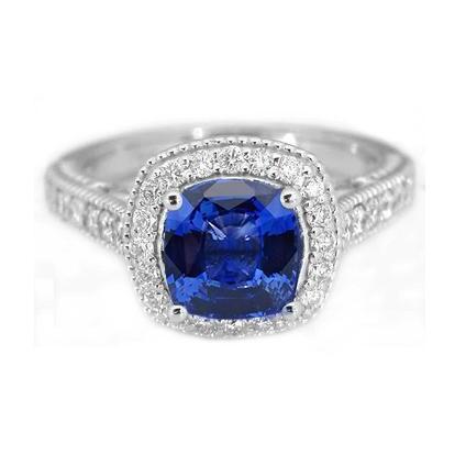 3.70 Ct Ceylon Blue Sapphire Diamond Ring White Gold 14K - Gemstone Ring-harrychadent.ca