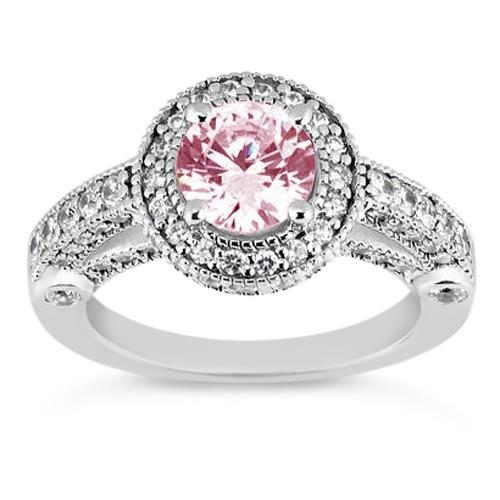 3.71 Carats Halo Pink Sapphire Solitaire With Accents Engagement Ring - Gemstone Ring-harrychadent.ca