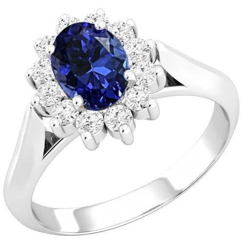 3.75 Carats Oval Tanzanite With Round Diamonds Ring White Gold 14K - Gemstone Ring-harrychadent.ca