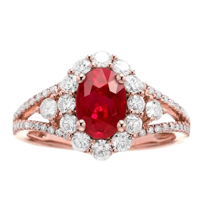 3.75 Carats Red Ruby And Diamond Wedding Ring Rose Gold 14K - Gemstone Ring-harrychadent.ca