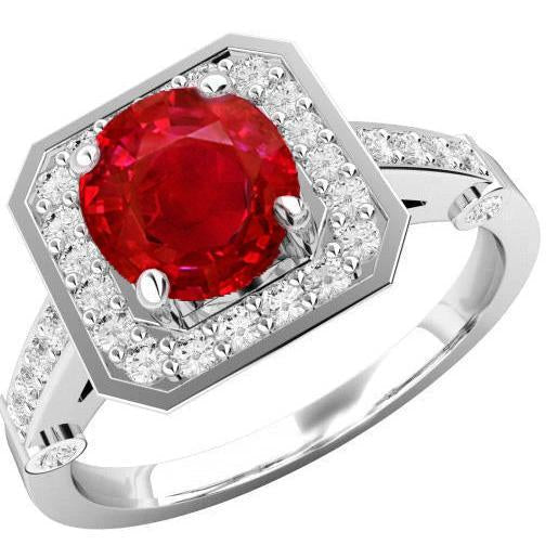 3.75 Carats Red Ruby And Diamonds Ring White Gold 14K - Gemstone Ring-harrychadent.ca