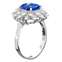 3.75 Ct. Sri Lanka Sapphire Diamonds Ring White Gold 14K