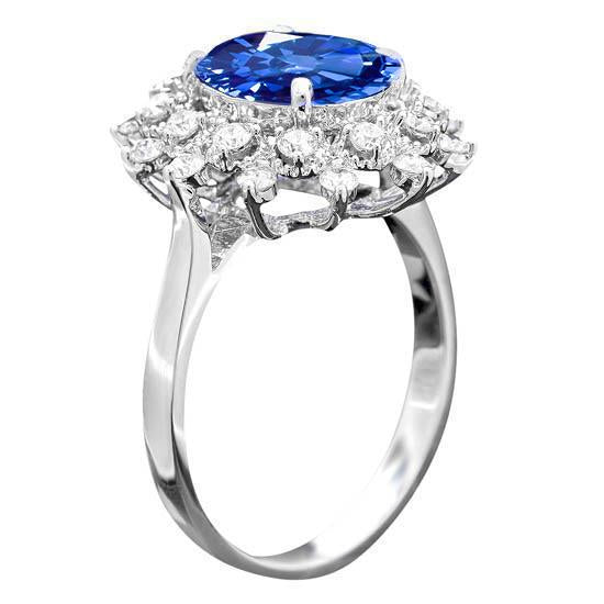 3.75 Ct. Sri Lanka Sapphire Diamonds Ring White Gold 14K - Gemstone Ring-harrychadent.ca