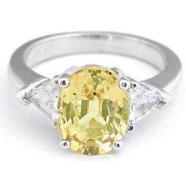 3.75 Ct Yellow Sapphire And Diamonds 3 Stone Ring White Gold 14K - Gemstone Ring-harrychadent.ca