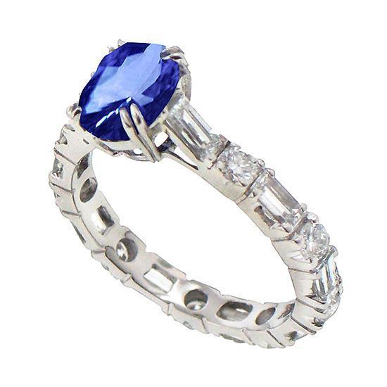 3.76 Ct Oval Sri Lanka Blue Sapphire Diamonds Anniversary Ring Gold - Gemstone Ring-harrychadent.ca