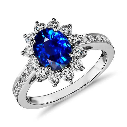 3.90 Ct Blue Sapphire And Diamonds Anniversary Ring White Gold 14K - Gemstone Ring-harrychadent.ca