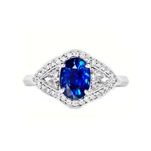 3.90 Ct Prong Set Sri Lankan Sapphire And Diamond Ring White Gold 14K - Gemstone Ring-harrychadent.ca