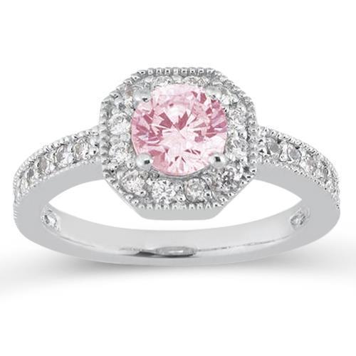 3.91 Carats Anniversary Pink Sapphire Halo Diamond Gemstone Ring - Gemstone Ring-harrychadent.ca